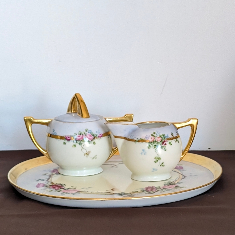 Tressemann & Vogt Antique Porcelain Plate, Bavaria Favorite Sugar & Cream Server